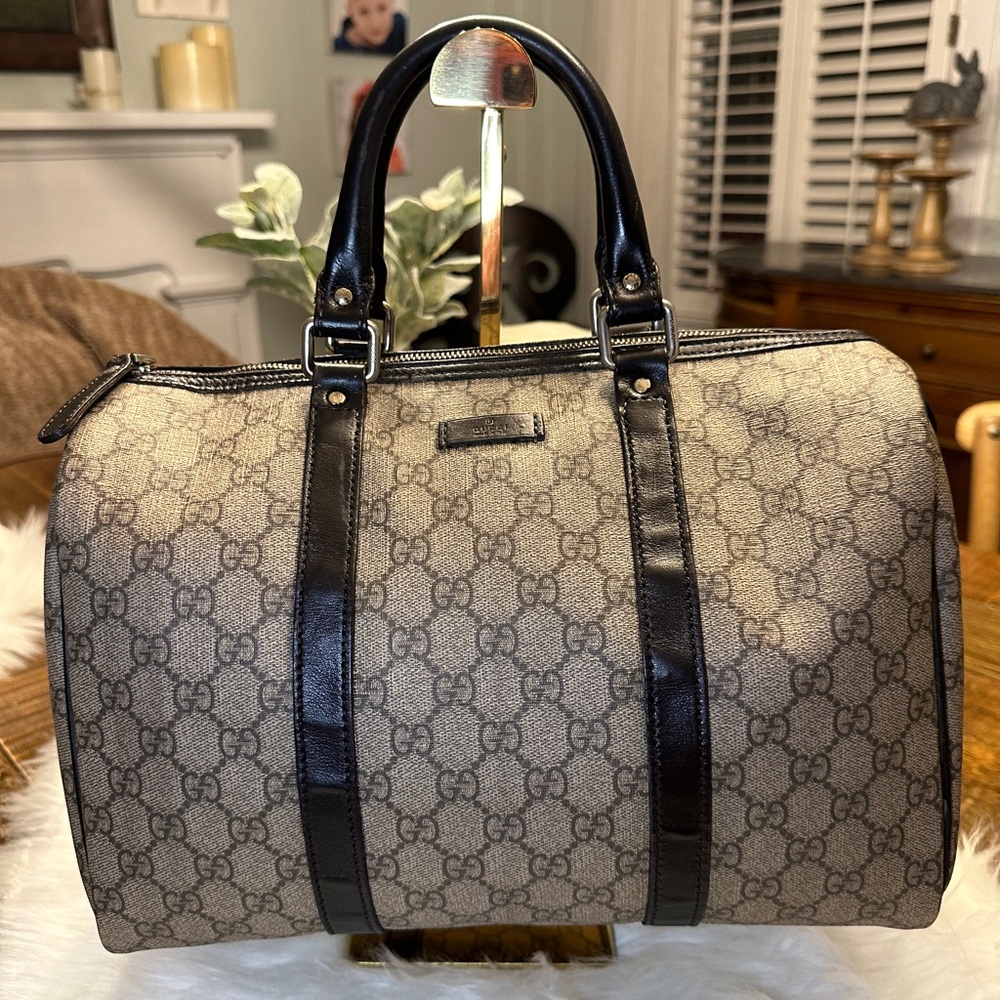 🧡🧡 AUTHENTIC GUCCI GG Monogram Medium Joy Boston Dark Brown 👜👜